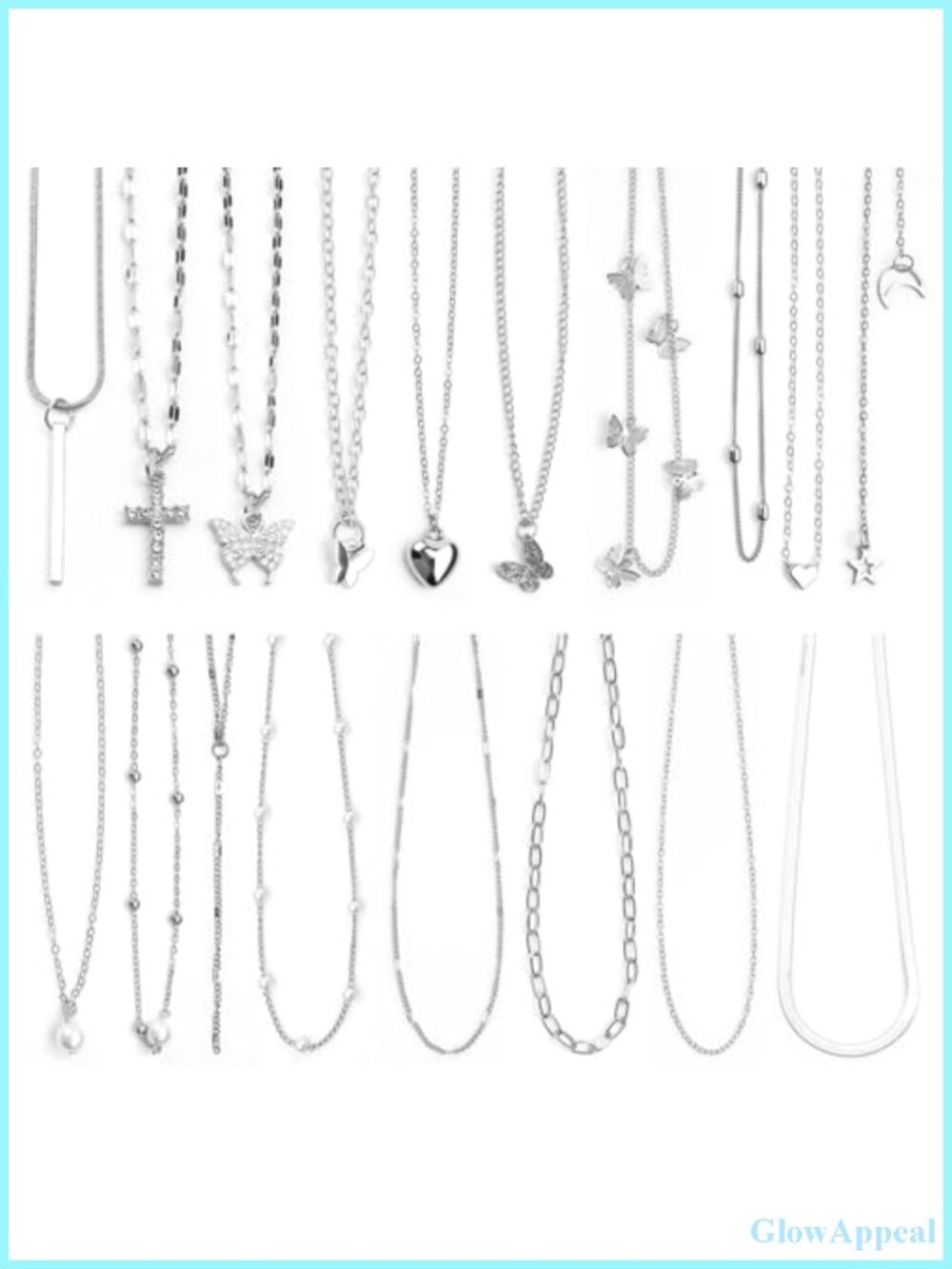 Y2K Necklace Set 18 Pc Stainless Steel Layered Pendant Necklaces for Women